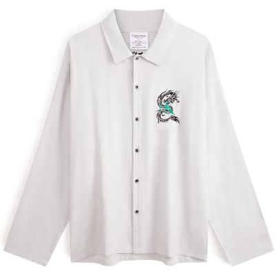 Año del Dragón Edición Limitada Franela de Algodón Puro Patrón de Dragón Bordado Abotonado Suave Top de Pijama Hombre tops NM2576