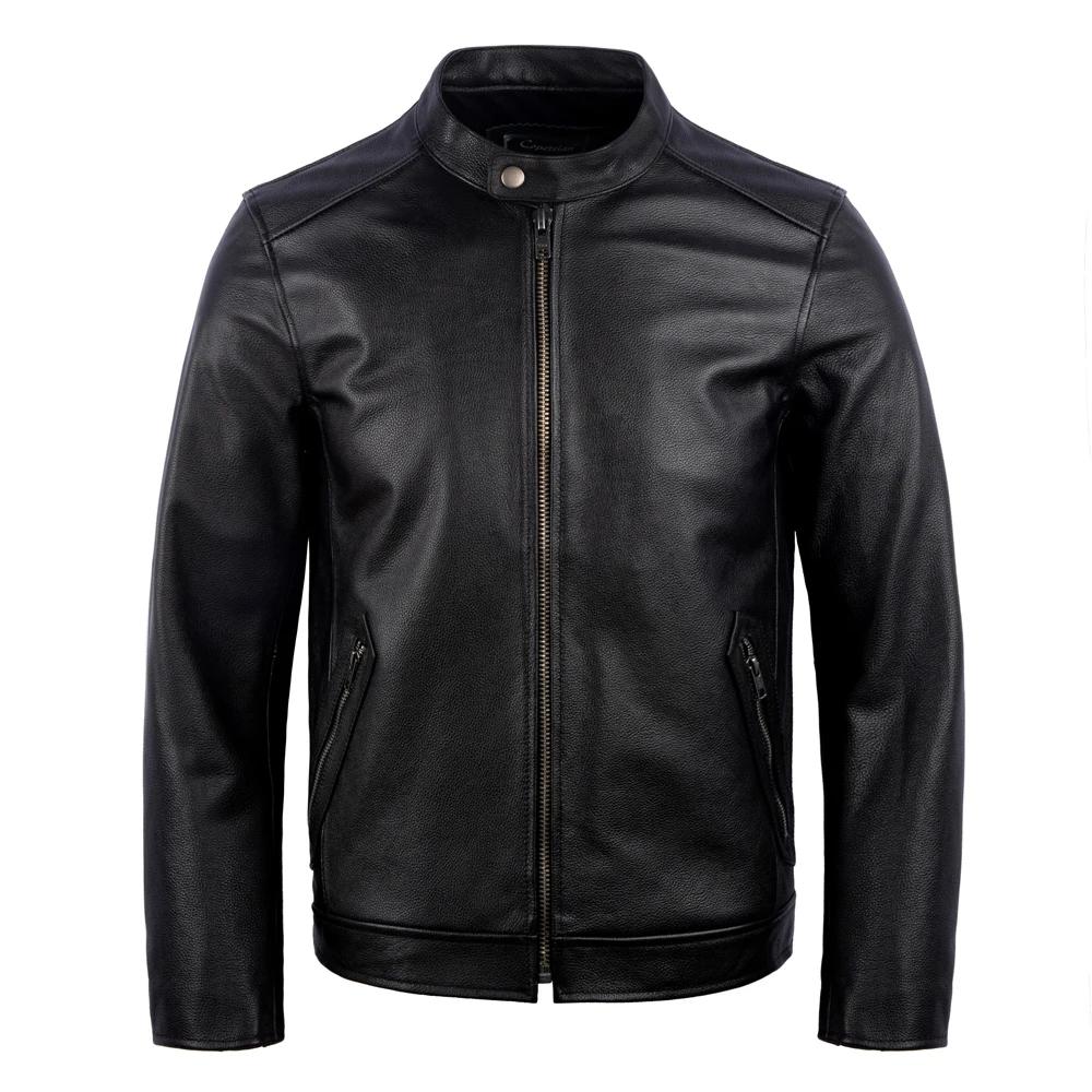 Real Cowhide Genuine Leather Jacket Men Black Motorcycle Coat Mens Biker Clothes Spring Autumn Asian Size