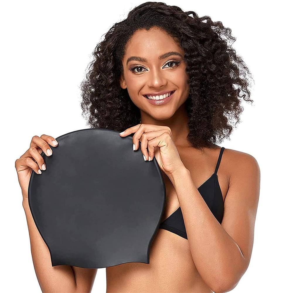 Silikon Extra Stor Badmössa för Långt Hår Fläta Vattentät Kvinnor Män Damer Dykhuva Hatt Lös Huvud Överstorlek