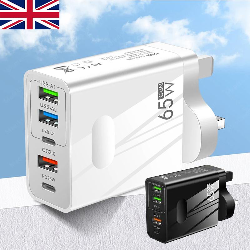 

5-портовый USB-концентратор с быстрой зарядкой, сетевой адаптер для вилки UK, настенное зарядное устройство для телефона белый