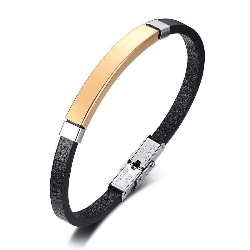 

Custom Thin Leather Bracelet Personalized Adjustable Cuff Wristband Punk Leather Wrap for Women Men No need Engrave золотой