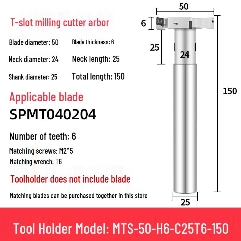 CNC T-Slot Milling Cutter with HTS Three-Sided Blade, Shank Thickness: 6, 8, 10, 12 Mm
