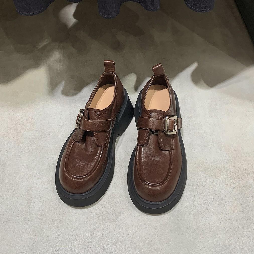 Grape mother uniform small leather shoes women wear high-end platform loafers British style retro leather shoes women versatile
