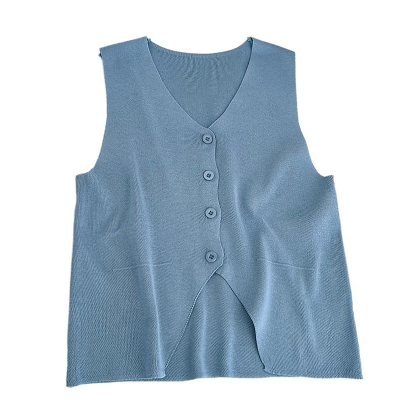 Causal Brief Women's Tank Top Single Breasted Retro V Neck Knitted