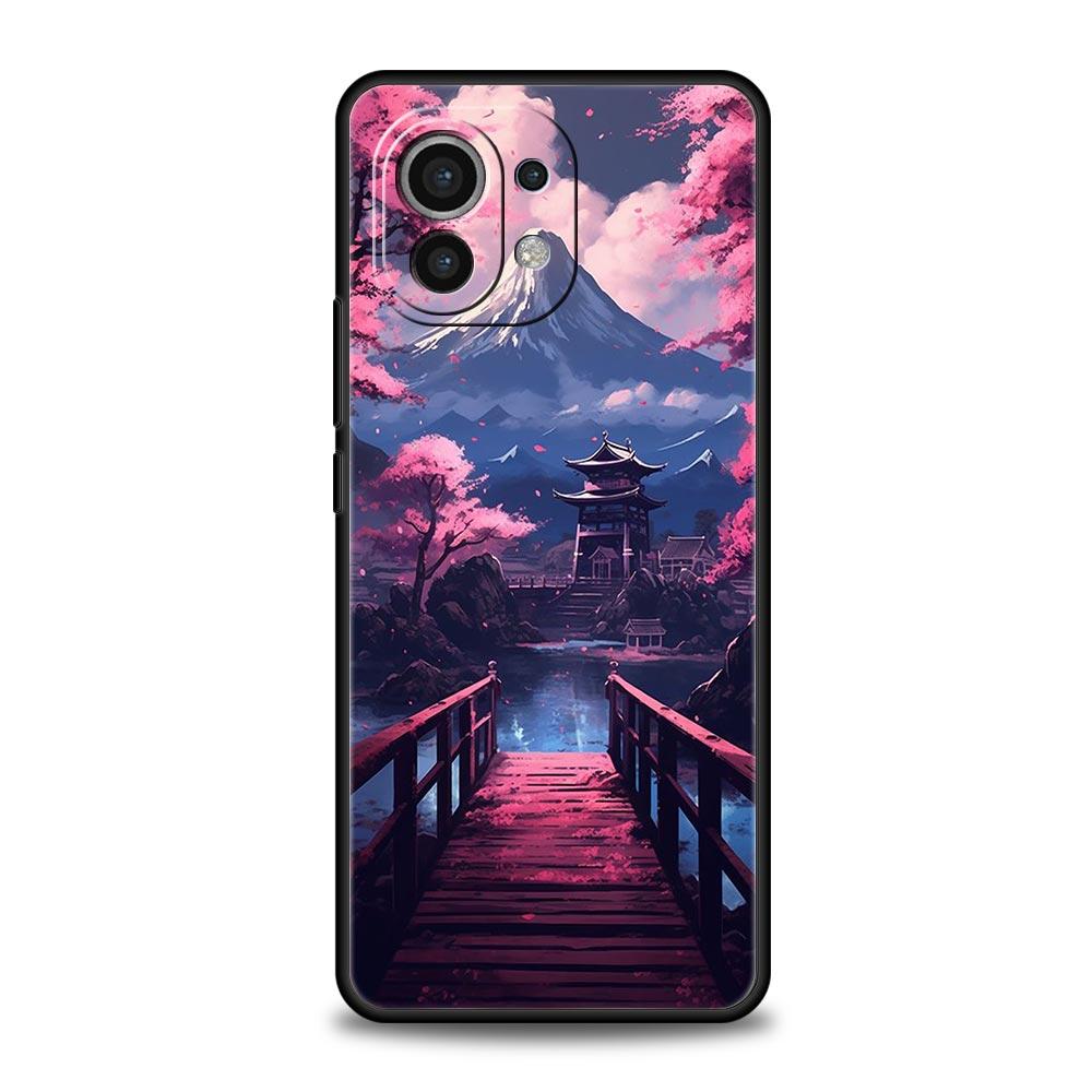 Phone Case For Xiaomi Mi 14 13 12 11 Lite 13T 12T 11x 11T 10T Pro 9T Note 10 Lite Soft Silicone Black Cover Japanese Landscape