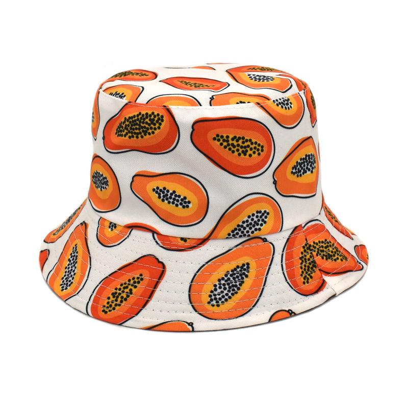 Cappello a Secchiello con Stampa Frutta Papaya per Donne Uomini Estate Viaggio Outdoor Protezione Solare Cappelli da Pescatore Moda Frutta Decorato Panama Hip Hop