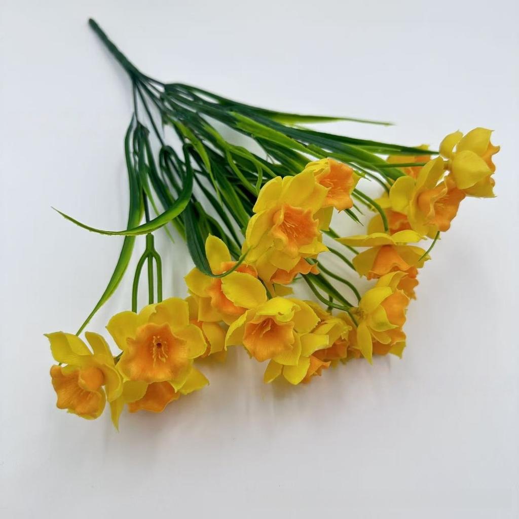 Seven-petaled Spring Grass Daffodils, Artificial Hand-feel Material Daffodils for Wedding Decoration, Fake Flowers, Simulated Green Plants