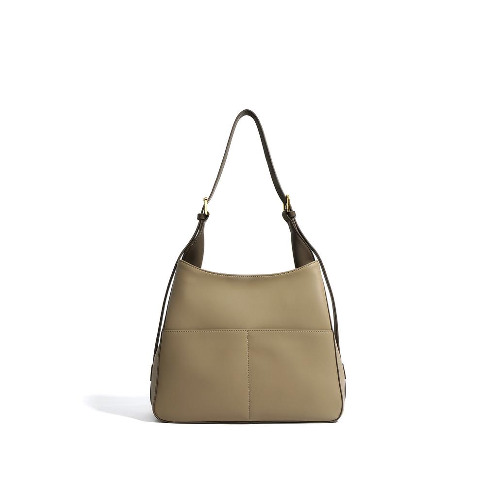 2025 New Large Capacity Cowhide Tote Bag Simple Contrasting Color Leather Shoulder Bag Crossbody Handbag Armpit Bag