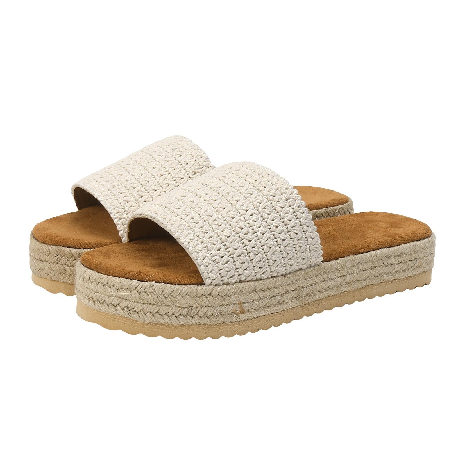 Womens Platform Sandals Raffia Espadrilles Slip On Open Toe Cute Boho Summer Beach Slide Sandals Sandalias Femininas Chanclas 36 бежевый 2390₽