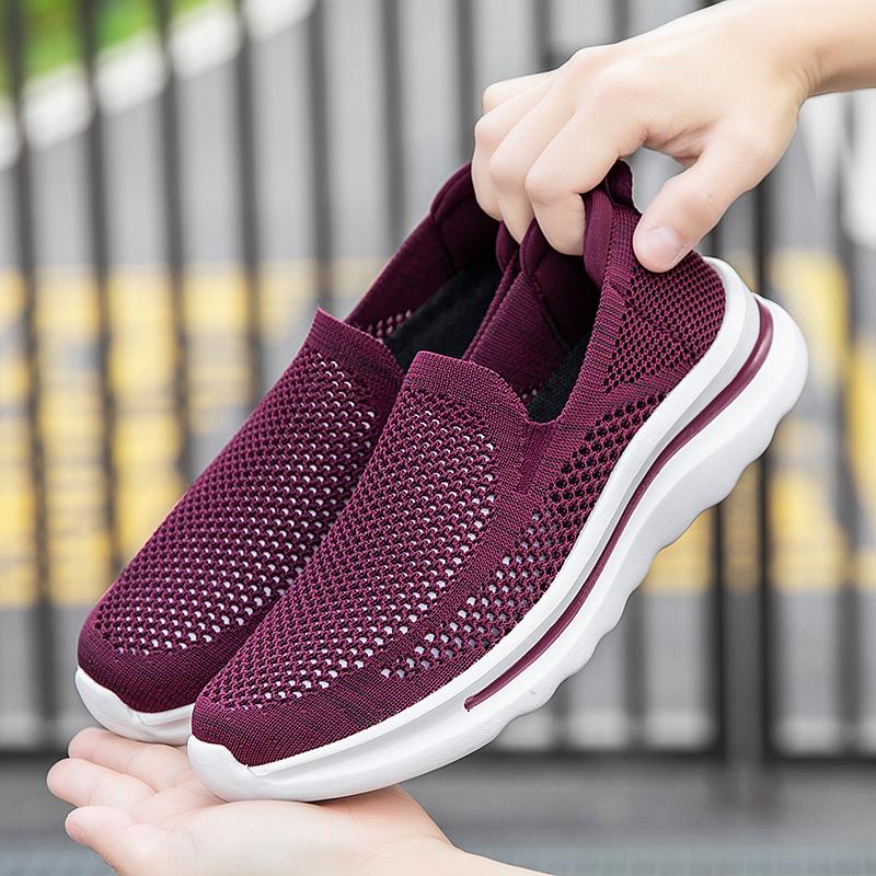 Women's Knitted Solid Loafers Ultra-light Non-slip Flat Mesh Slip on Walking Shoes Round Toe Casual Elderly Lady Diabetic Shoes