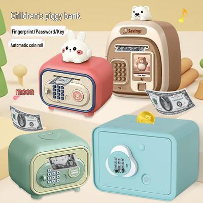 Cartoon Fingerprint Piggy Bank: Multifunctional Money Rolling Password Box & Coin Savings Jar for Kids