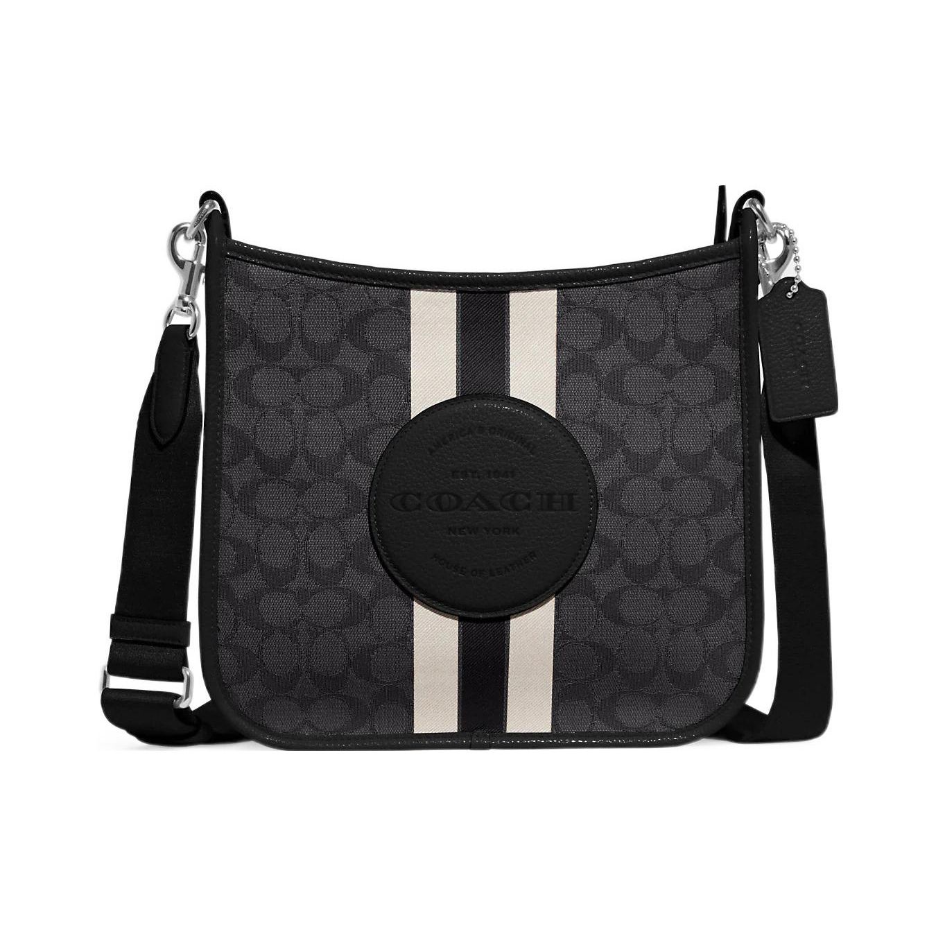

Coach Dempsey Classic Monogram Stripe Logo Embellished Jacquard Fabric With Leather Shoulder Crossbody Bag Medium Women bags Black CA195-SVRT6 Basic Set (Bag+Dust Bag)