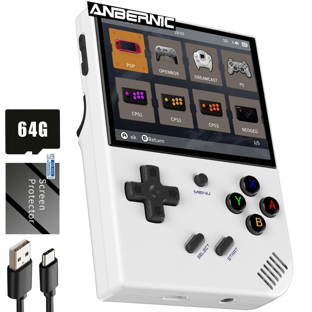 Anbernic RG35XX Plus Whatsko Handheld Game Console with Linux IPSOCA Full Vibration WiFi Online Japanese White System, 3.5-inch Screen, Motor, Play,