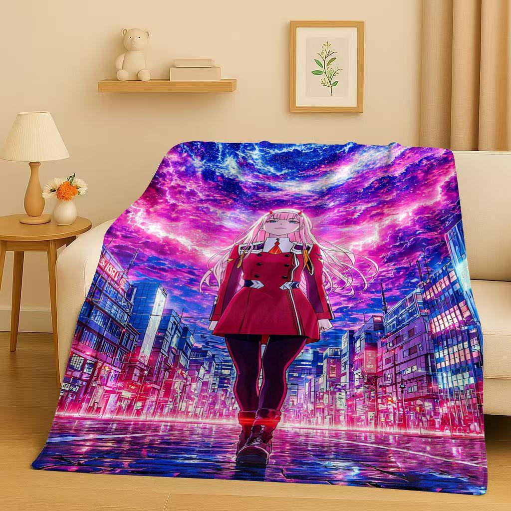 Manta de Franela Sexy 3D de Chica Zero Two DARLING in The FRANXX, Manta de Felpa Suave y Cálida para Hogar, Dormitorio, Cama, Sofá, Oficina