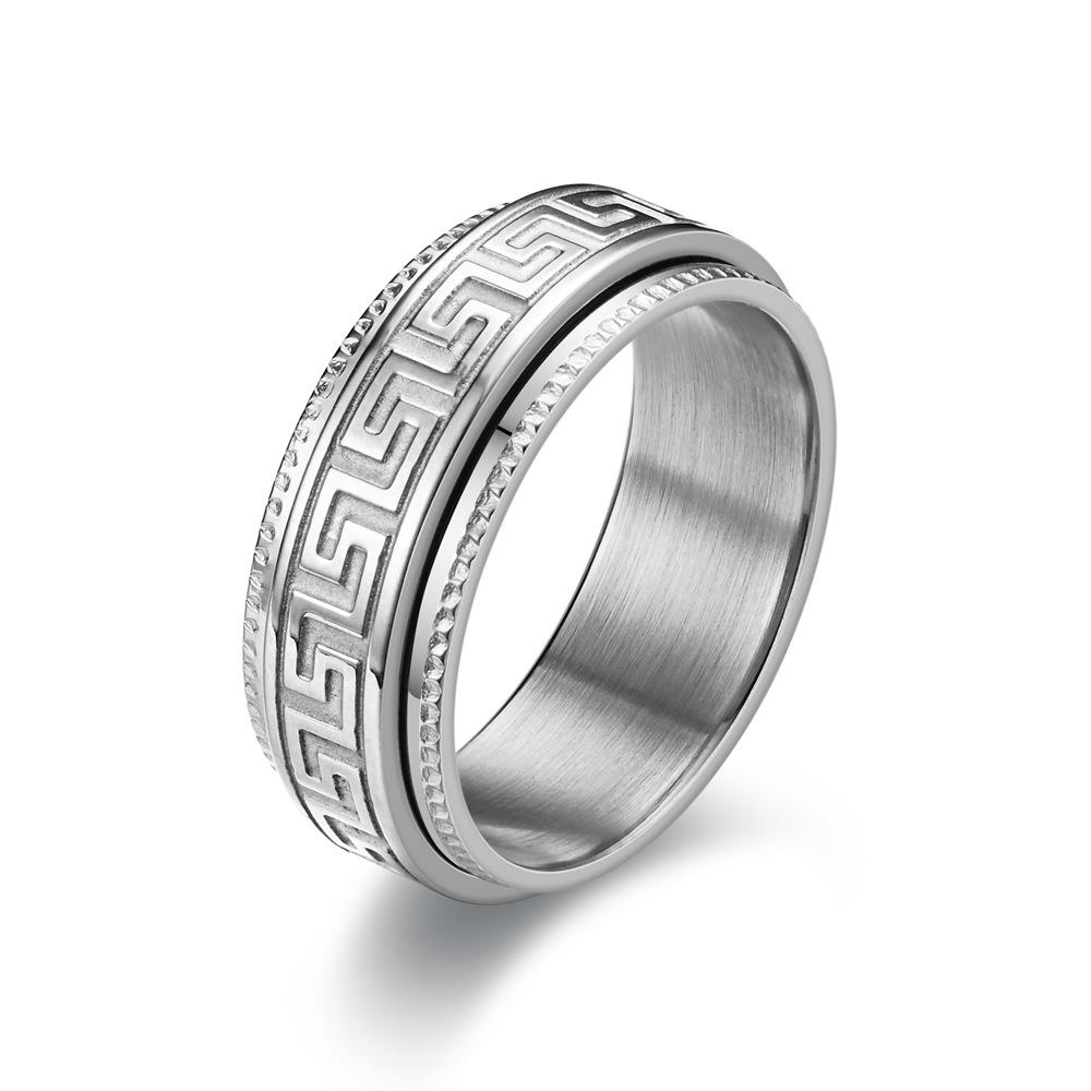 2023 European & American Fashion Rotatable Ring with Embossed Great Wall Pattern