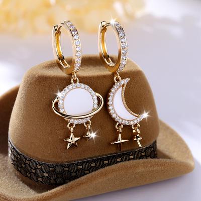Orecchini asimmetrici Luna Stella color oro lusso leggero per donne ragazze festa regalo di compleanno gioielli temperamento