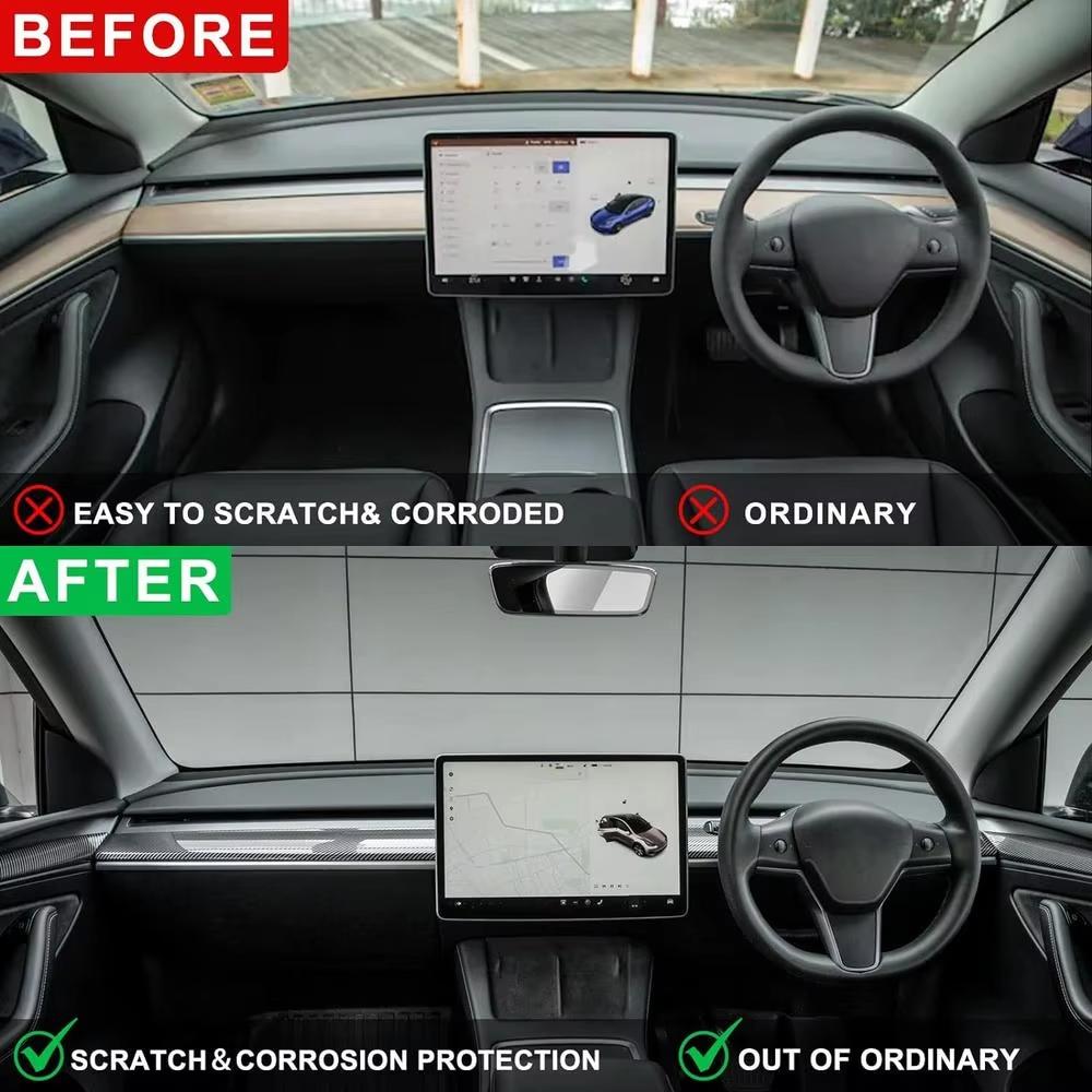 Car Dashboard Cover For Tesla Model 3 Y Door Dash Trim Panel Carbon Fibre ABS Interior Accessories Sticker 2021-2024 New