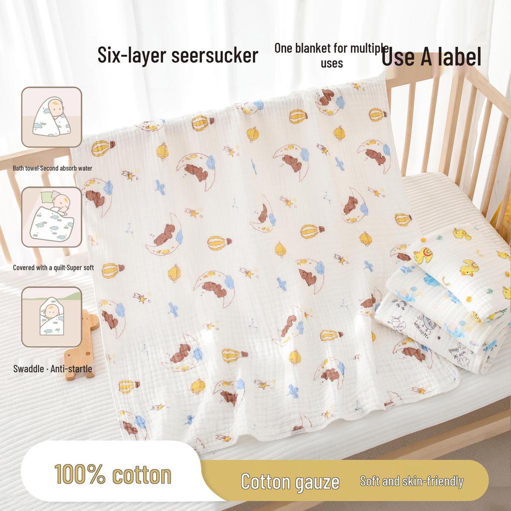 Six-Layer Pure Cotton Baby Blanket and Swaddle Wrap for Newborns