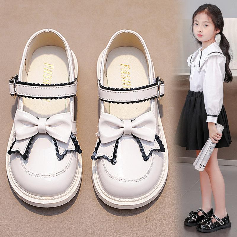 Girls' black single shoes, new spring and autumn princess shoes, leather shoes with soft soles for school performances, Korean-style children's shoes