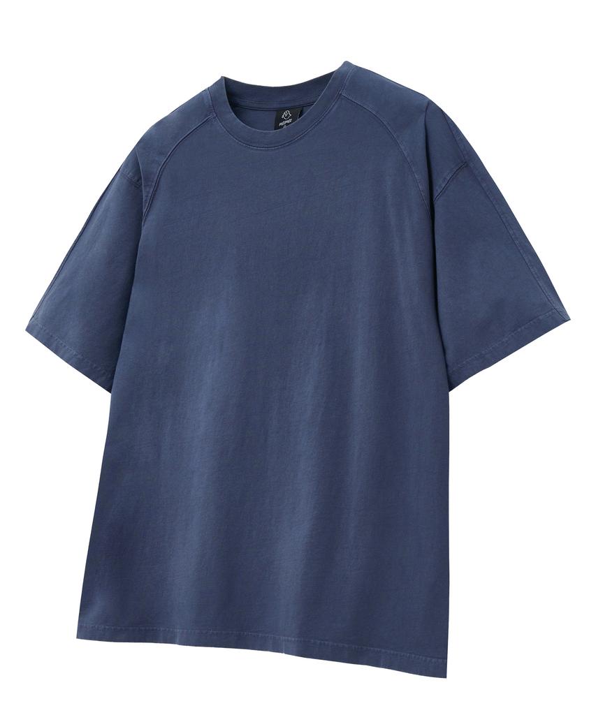 MOZMOZ Shoulder Cutout Plain Oversized Pigment Short Sleeve T-Shirt Blue