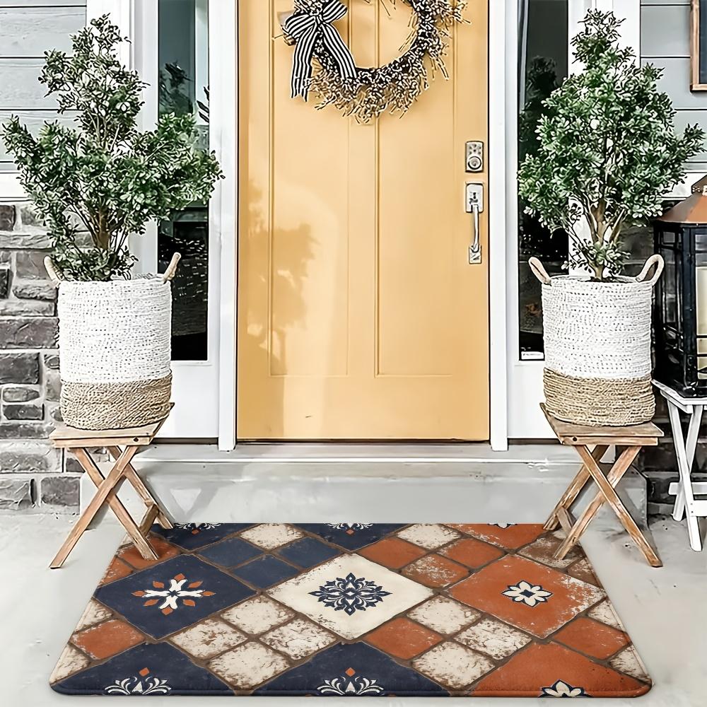 Decorative Entrance Doormat Rug Tile Pattern Mat for Porch Hallway Home Indoor Outdoor Anti Slip Mat 40x60cm