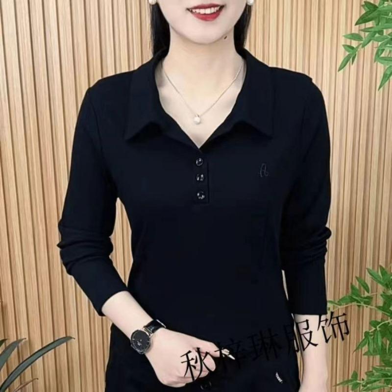 Women S Long Sleeve Polo Shirt Casual Slim Fit Solid Color Top