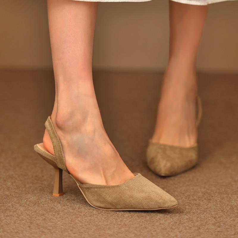 Fashion Hot Sales French High Heels Black Baotou Sandals Fairy Shoes New Fashion Spring and Summer Pointy Temperament Single Shoes