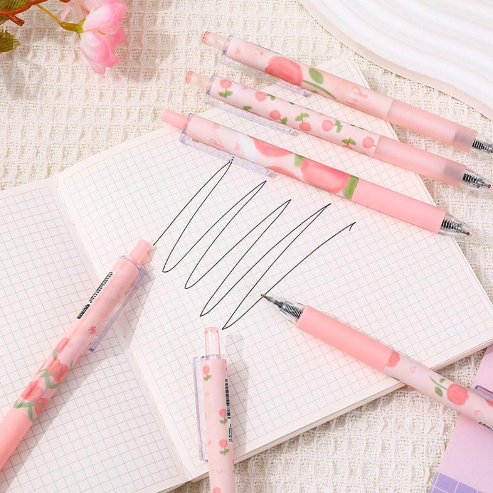 6 Stück/Box Rosa Tulpe Gelstift Große Kapazität Druckstift Neuer Schwarzer Tintenstift Student