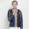Women Ultra Light Down Jacket Whie Duck Down Hooded Jackets Long Sleeve Warm Slim Coat - DSW