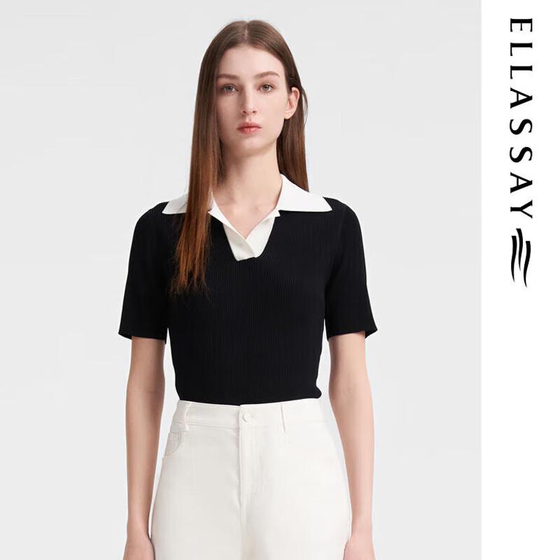 

ELLASSAY Женский контрастный трикотажный топ с коротким рукавом и воротником поло XS