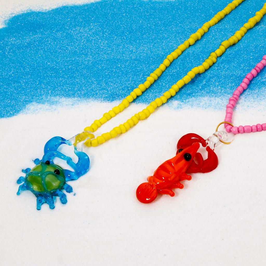 3D Lampwork Glass Lobster Crab Pendant Charms For DIY Necklace Jewelry Making Miniature Figurine Ornaments Aquarium Decor, 1 Pc