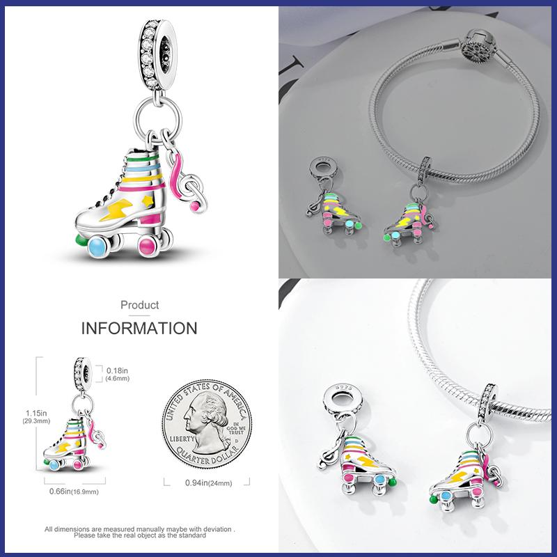 925 Silver Pink Heart Wings Skating Shoe Aircraft Camera Charms Beads Pendant Fit Qikaola 925 Original Bracelet Jewelry