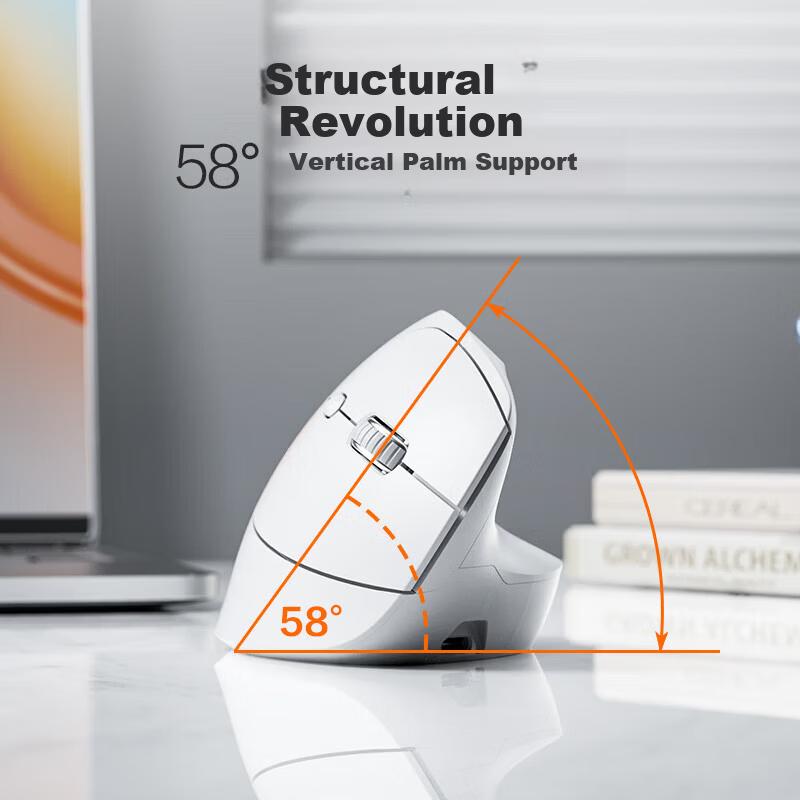 INPHIC X9PRO Wireless Ergonomic Vertical Mouse Office Silent Laptop Mouse 58° Support Anti-Pinch 4-Level DPI Gray
