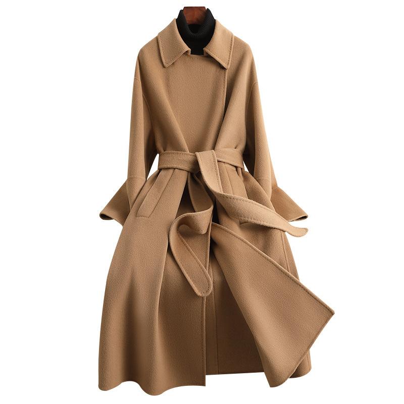 Double-sided Cashmere Coat for Women's High-end Sense, New Slim-fitting and Thin Over-the-knee Woolen Coat Coat