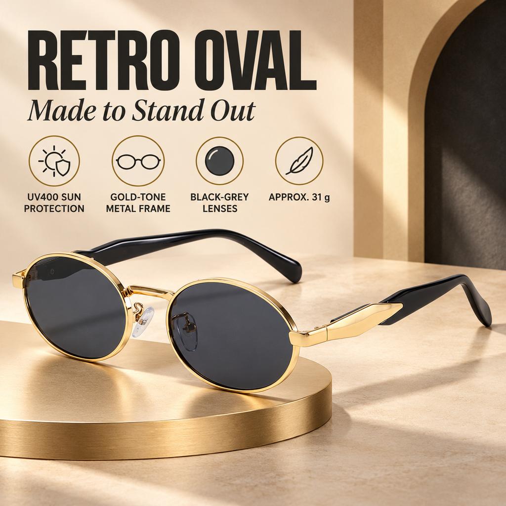 Women's Oval Metal Frame Sunglasses UV400 Full-Rim Street Style
