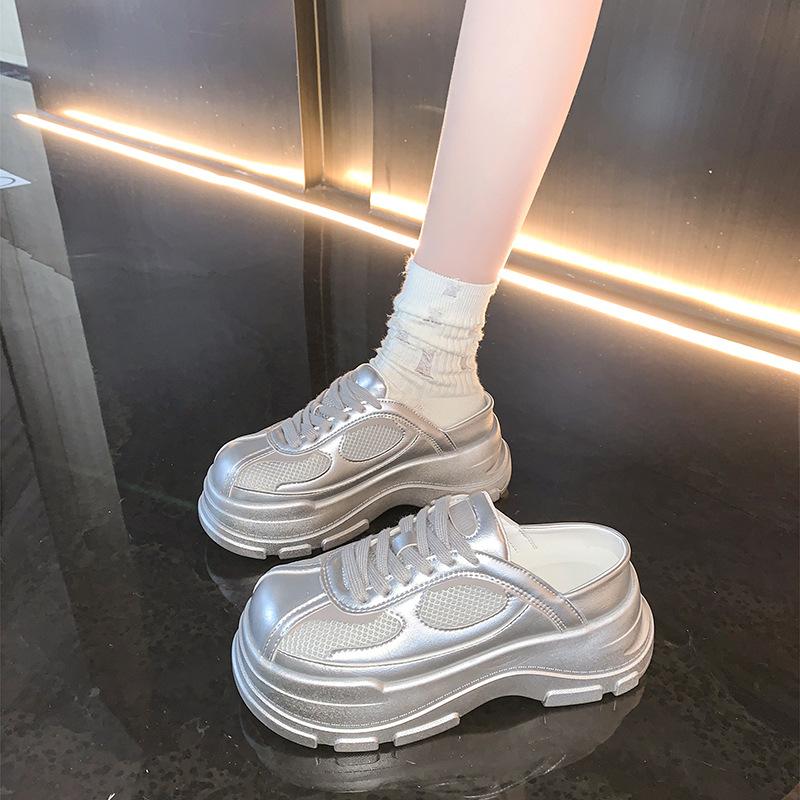 Baotou Dad Shoes Women's Thick Soles Increase In Height, One Pedal Big Head Shoes, German Training Casual Shoes, Small Non-slip Mesh Single Shoes