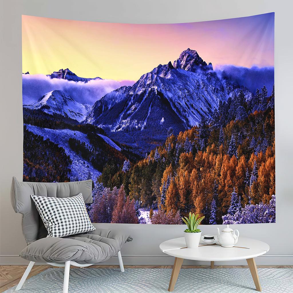 Nature Mountain Forest Tapestry Winter Snowy Tree Landscape Tapestry Wall Hanging Decor Tapestries Bedroom Home Living Room Dorm
