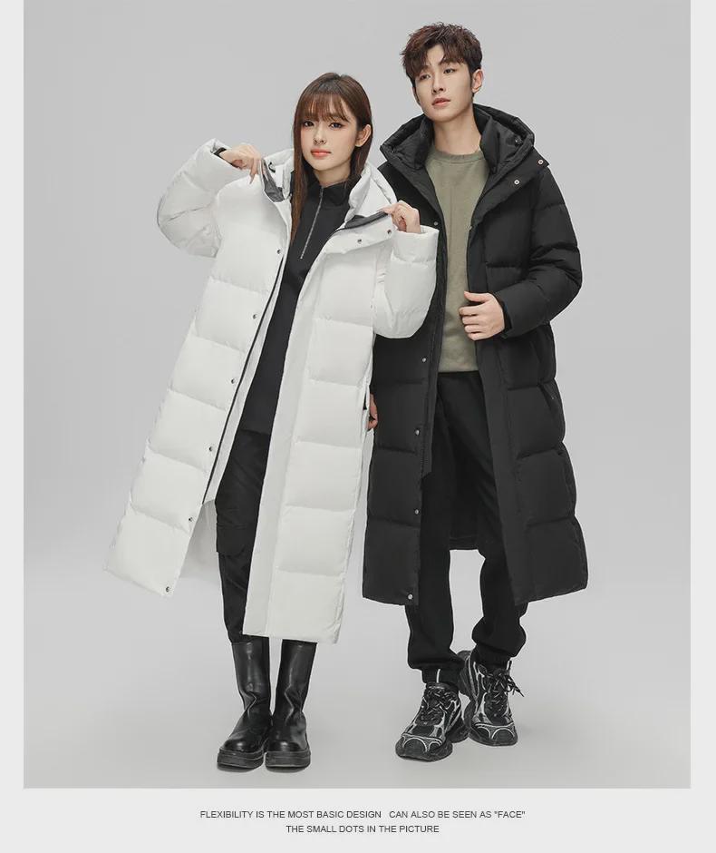 Unisex Long Over-the-Knee Thick White Duck Down Jacket - Winter Chinese Opera Style