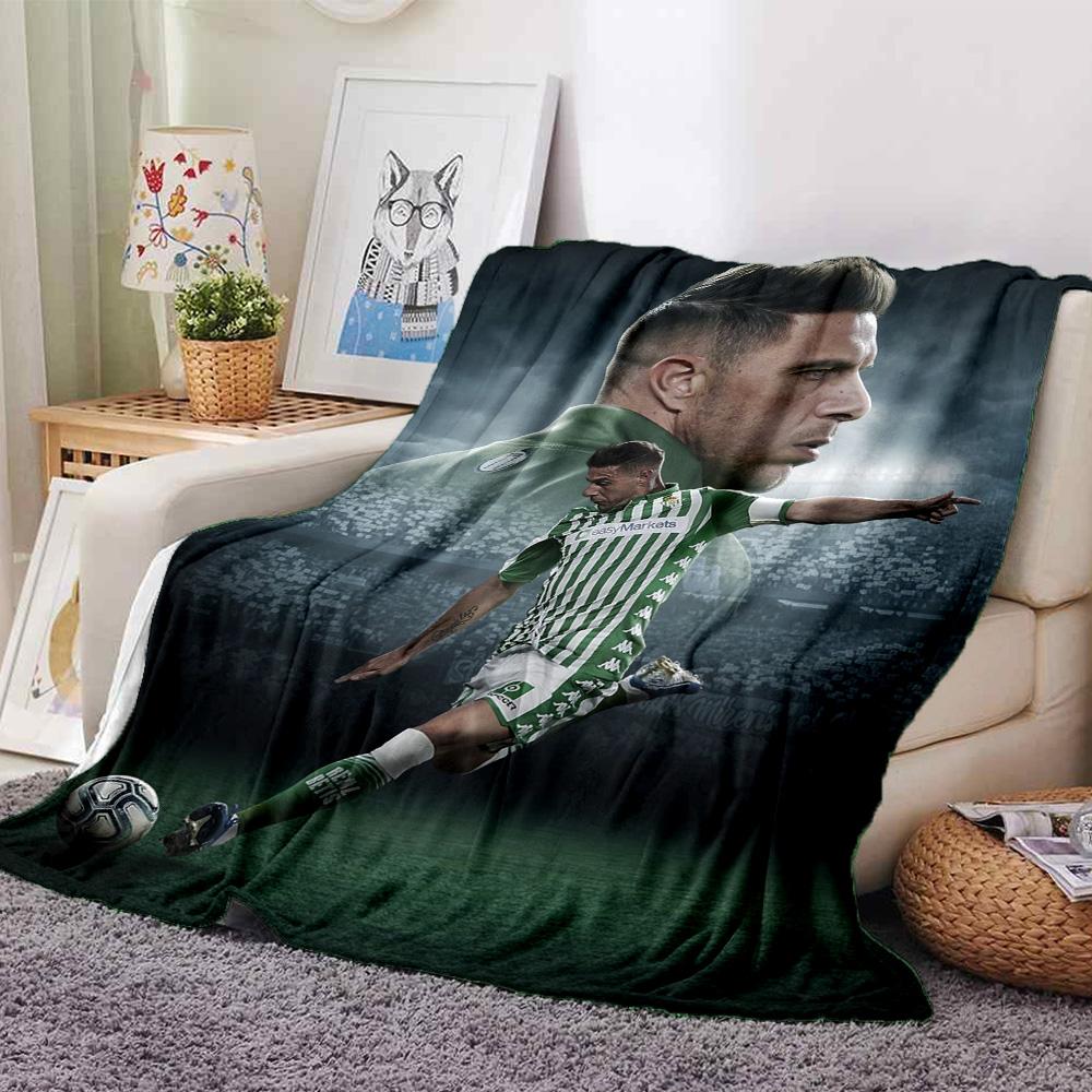 Green White Striped Jersey Football Player Portrait Print Flannel Throw Blanket, Soft Warm Cozy Bed Sofa Cover for Home