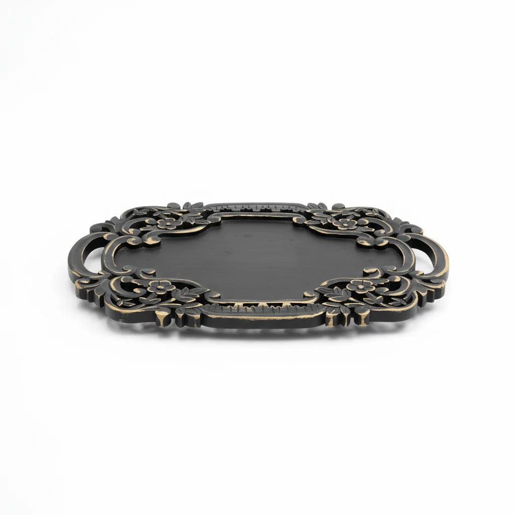 Handgefertigtes schwarzes Adirondack-Serviertablett aus geschnitztem Holz | Rustikales dekoratives Holztablett mit Griffen | Bauernhaus-Dekor