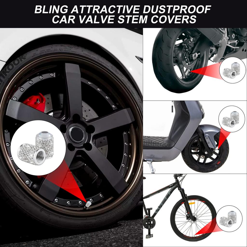 alpmosn Car Wheel Tire Valve Caps 4pcs Bling Tire Valve Caps Crystal Tire Caps
