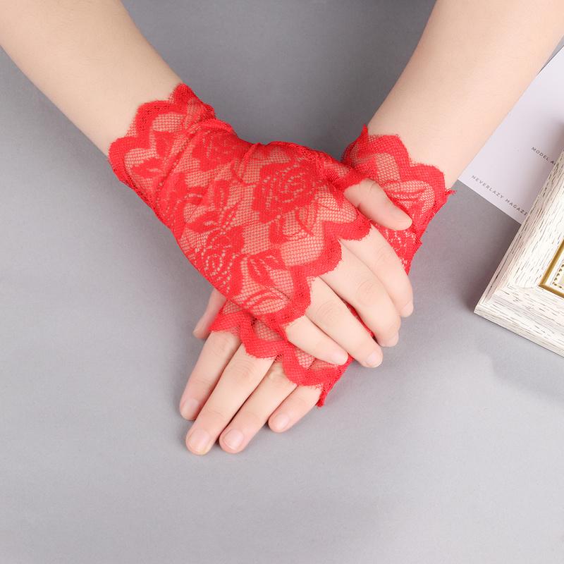 Летние женские солнцезащитные перчатки, сексуальные женские вечерние нарядные кружевные перчатки без пальцев красный
