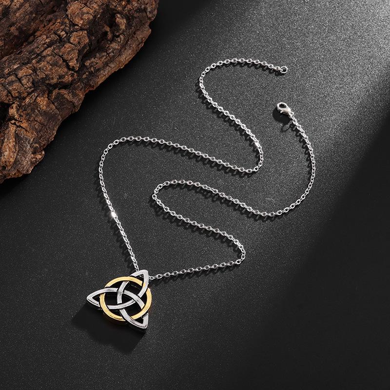 Versatile Celtic Retro Viking Triangle Men's Style Fashionable Star and Moon Fan-shaped Pendant Necklace