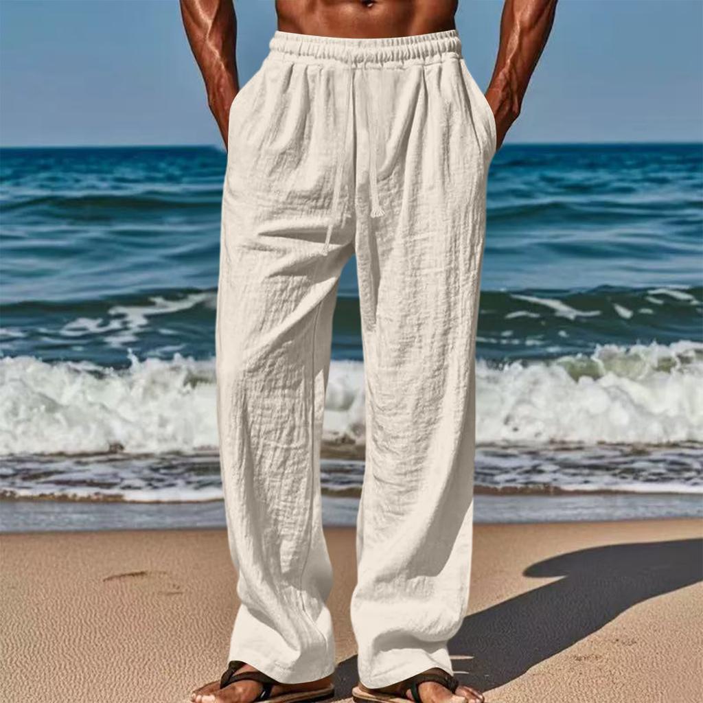 Men's Loose And Casual Sports Breathable Long Pants, Casual Cotton And Linen Pants