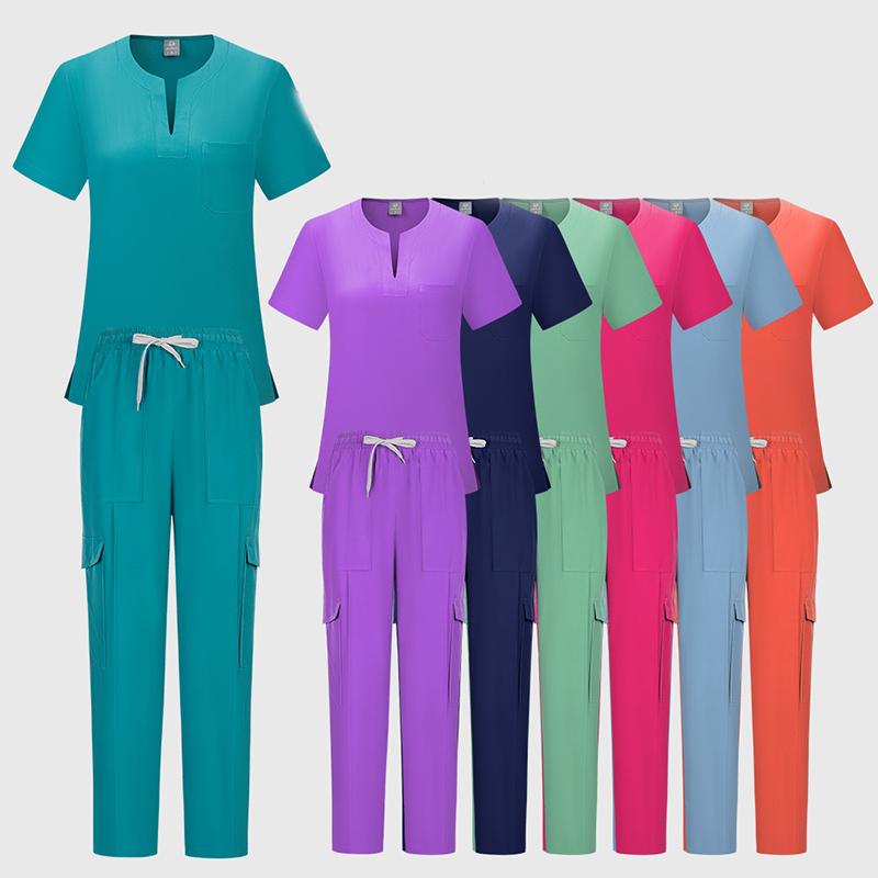 Medizinische Damen Krankenschwester Scrub Set Taschenhose OP-Saal Schönheitssalon Arbeitskleidung