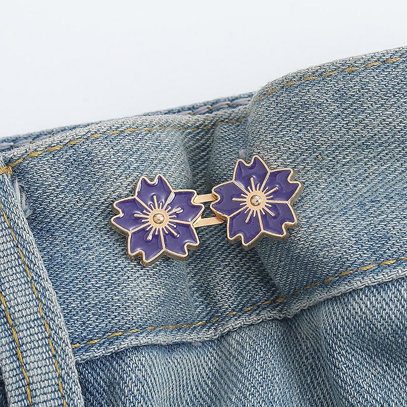 Colorful Sakura Adjustable Tightener Waist Buckle For Jeans Flower Shaped Button Adjuster For Pants And Skirts Waist