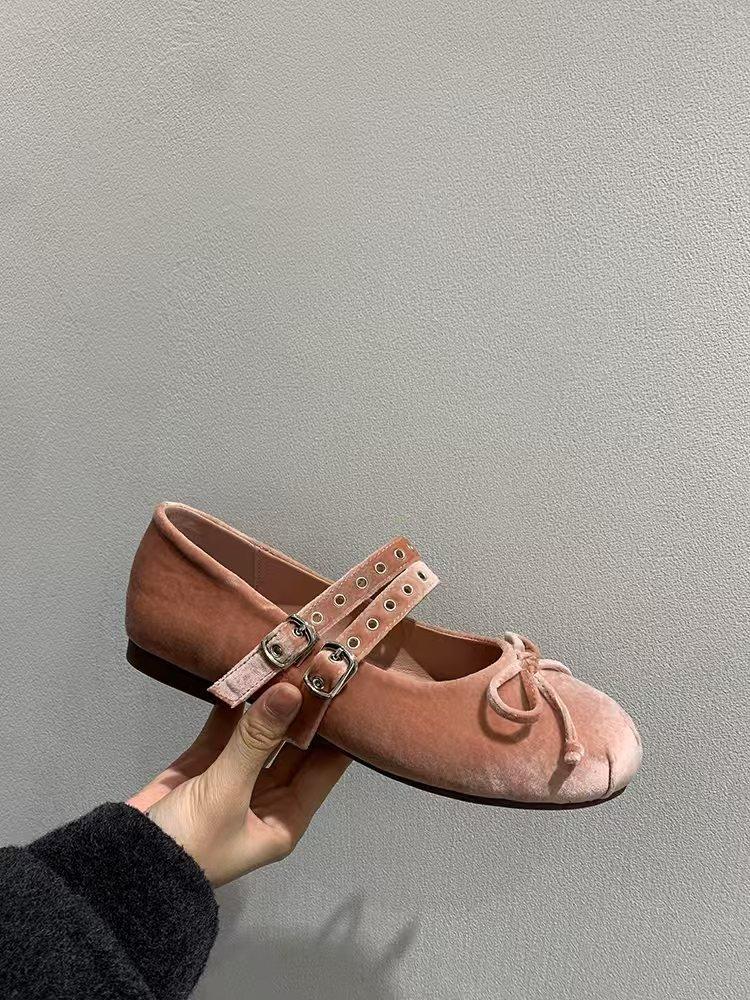 

Французские бархатные туфли Мэри Джейн на мягкой подошве, модные, абсолютный ребенок, однословный ремень, женские туфли на раннюю весну, встреча, фея, бант, одинарные туфли 40 розовый