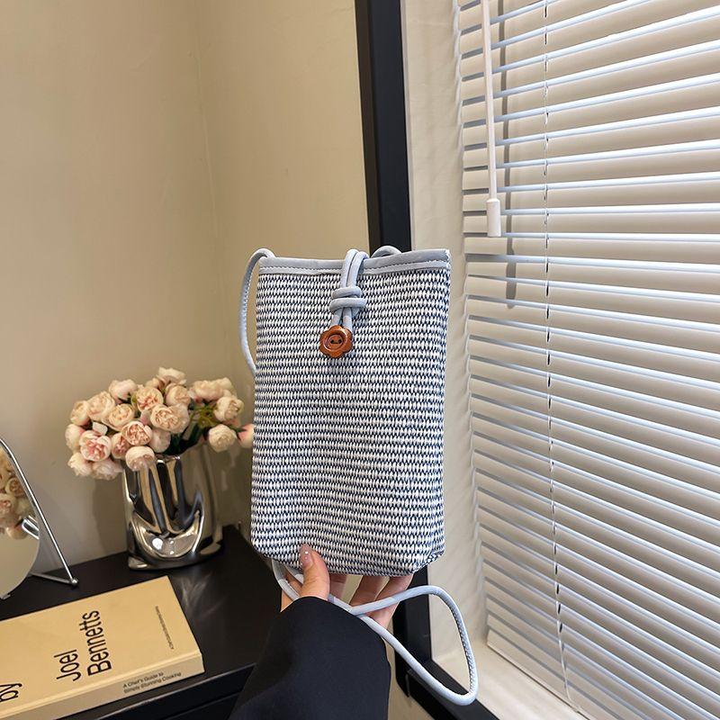 

Summer Walking Crossbody Niche Style Mini Woven Phone Bag Blue Brown buckle
