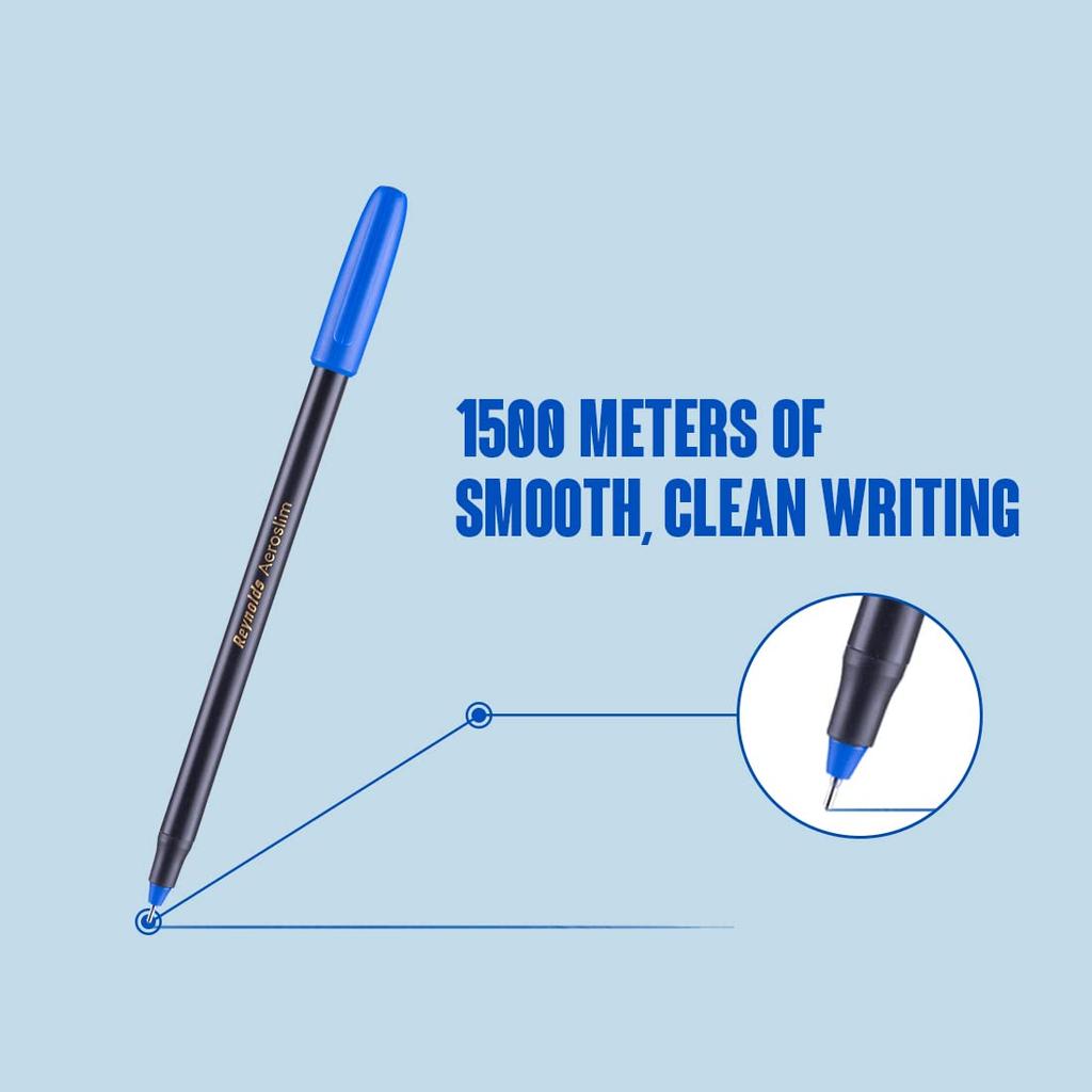 Reynolds Aeroslim Blue Ball Pen Set, 25 Pcs, 0.7mm Tip for Smooth Writing, Office, School & Home Use