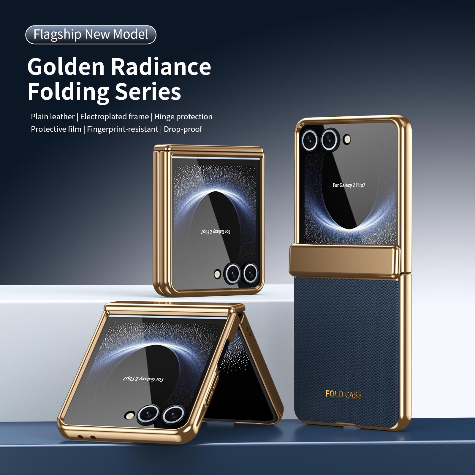 Cross-border Compatible Samsung Z Flip7 Electroplated Diamond Leather Phone Case with Foldable Full Coverage Hinge. Galaxy Z Flip5